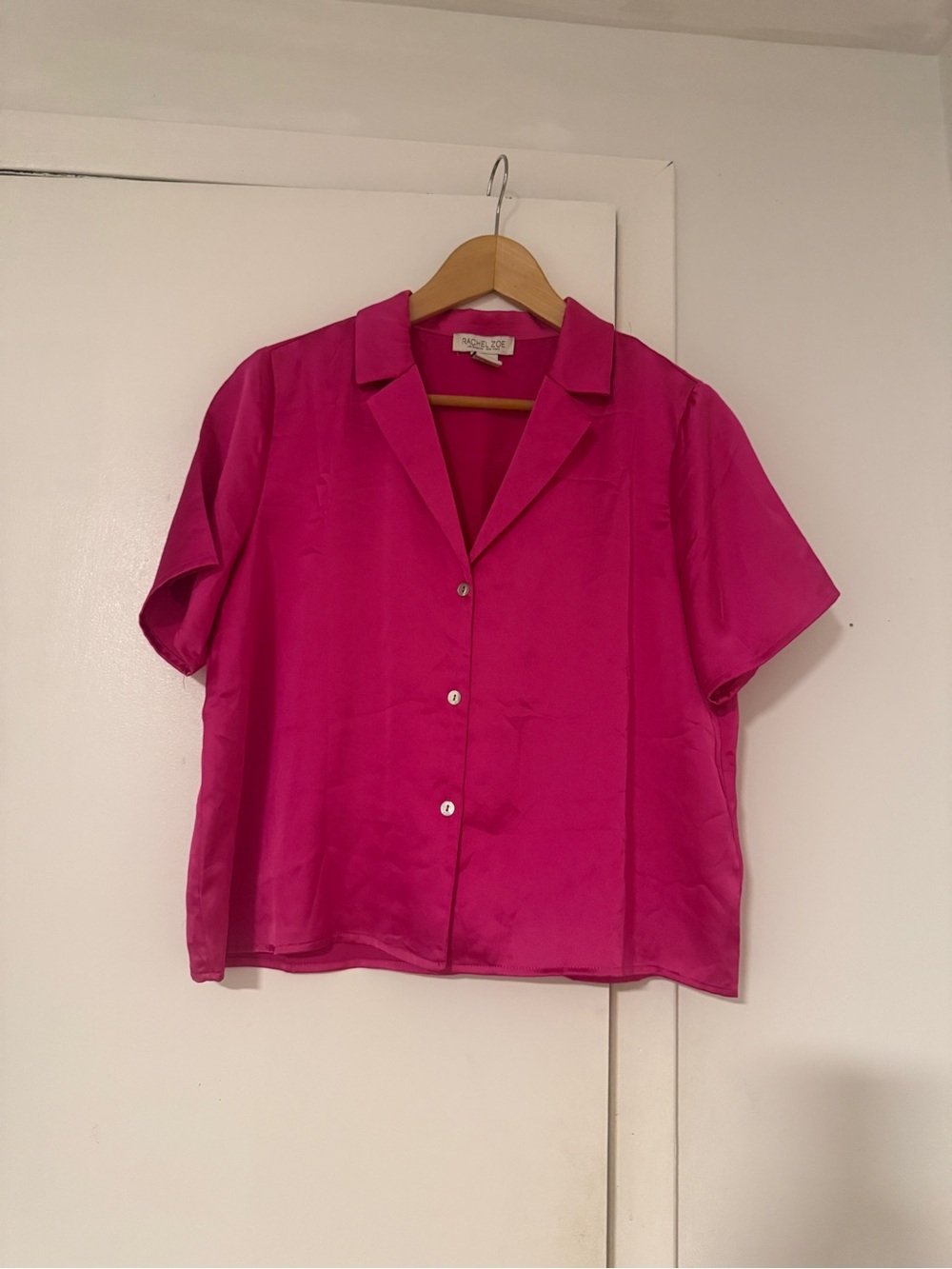Rachel Zoe Hot Pink Short-Sleeve Button Down Blouse